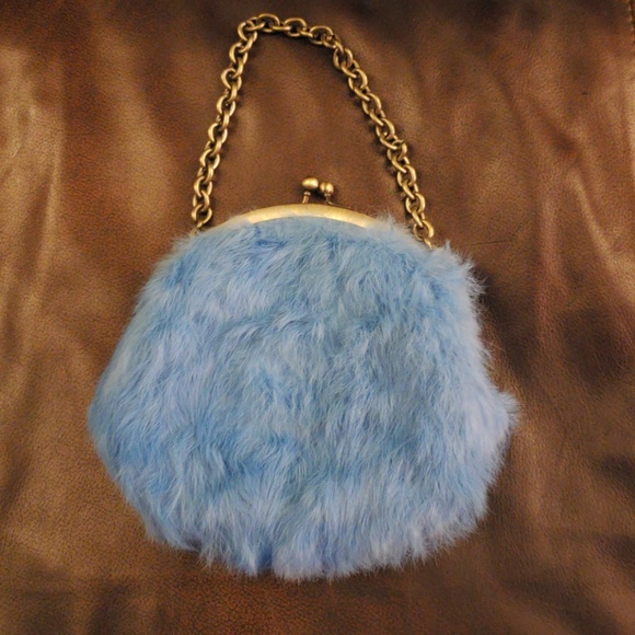Cynthia Rowley Handbags - Cynthia Rowley Rabbit Fur Evening Bag Blue